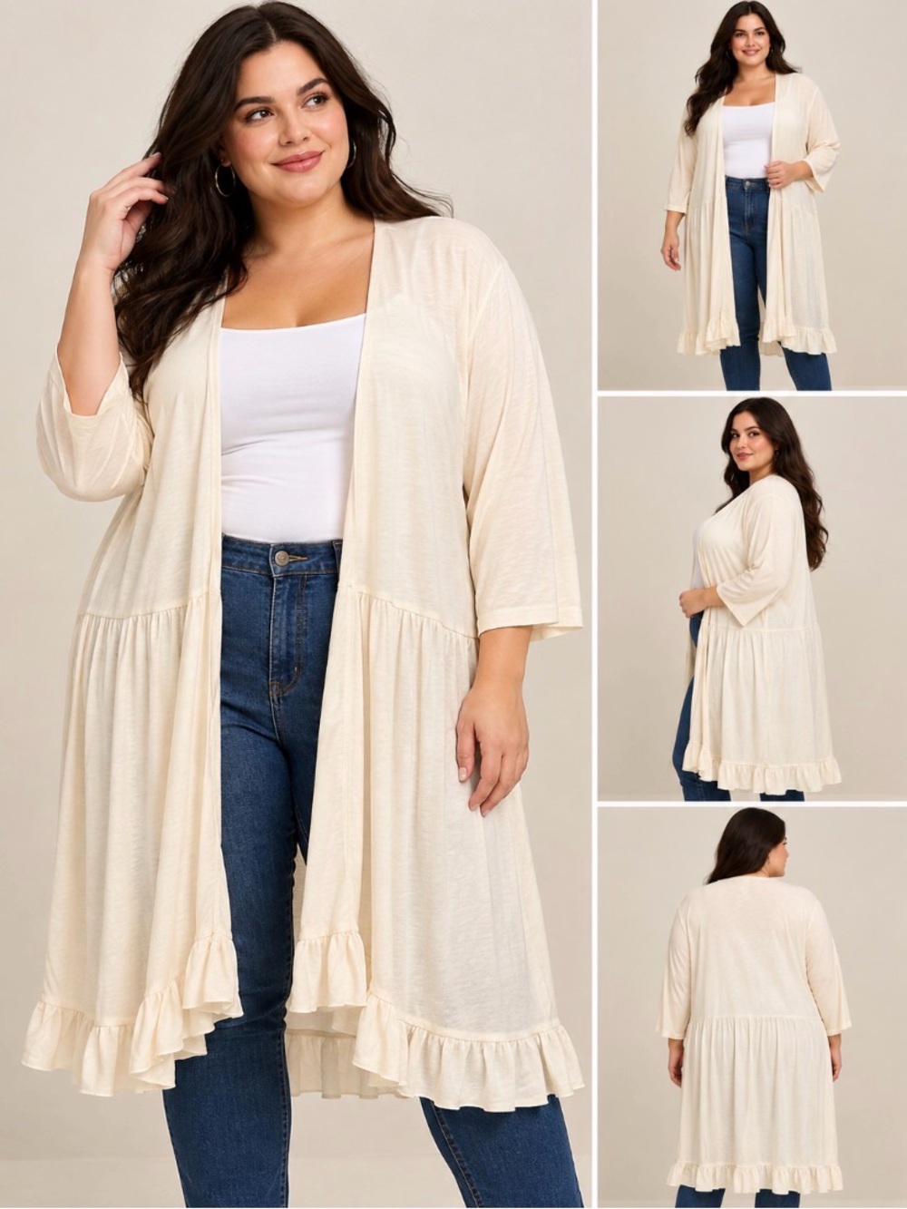 Torrid 5X Cream Jersey Slub Ruffle Kimono Cardigan Duster Plus Size
